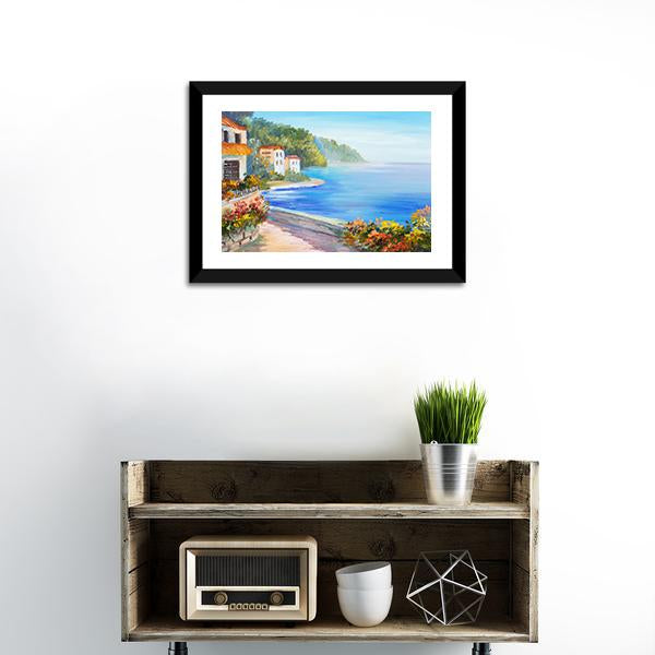 House Near The Sea Canvas Wall Art-1 Piece-Framed Print-20" x 16"-Tiaracle