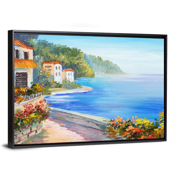 House Near The Sea Canvas Wall Art-3 Horizontal-Gallery Wrap-25" x 16"-Tiaracle