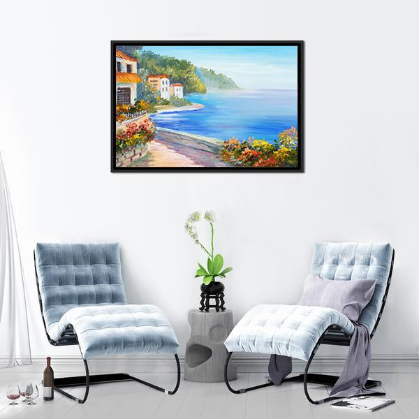 House Near The Sea Canvas Wall Art-3 Horizontal-Gallery Wrap-25" x 16"-Tiaracle