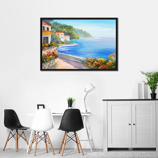 House Near The Sea Canvas Wall Art-3 Horizontal-Gallery Wrap-25" x 16"-Tiaracle