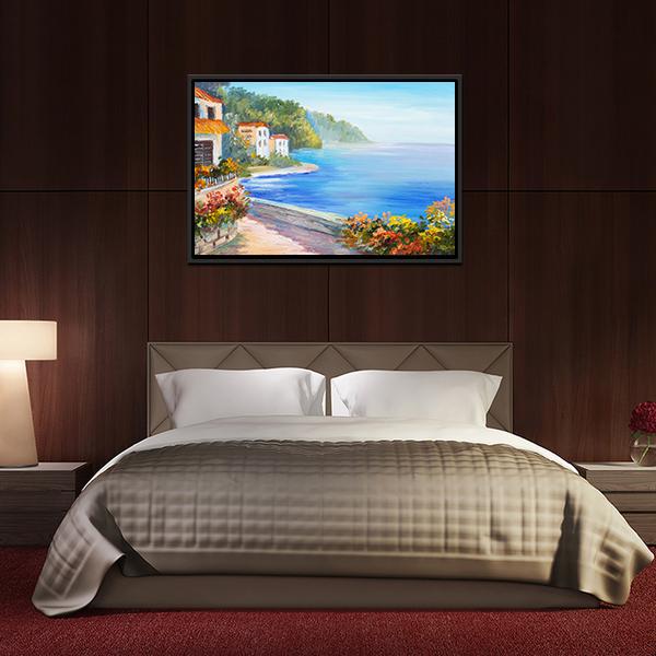 House Near The Sea Canvas Wall Art-3 Horizontal-Gallery Wrap-25" x 16"-Tiaracle