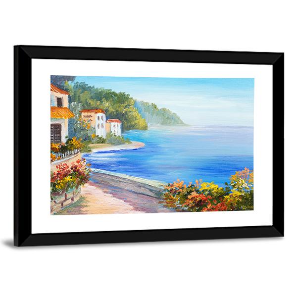 House Near The Sea Canvas Wall Art-3 Horizontal-Gallery Wrap-25" x 16"-Tiaracle