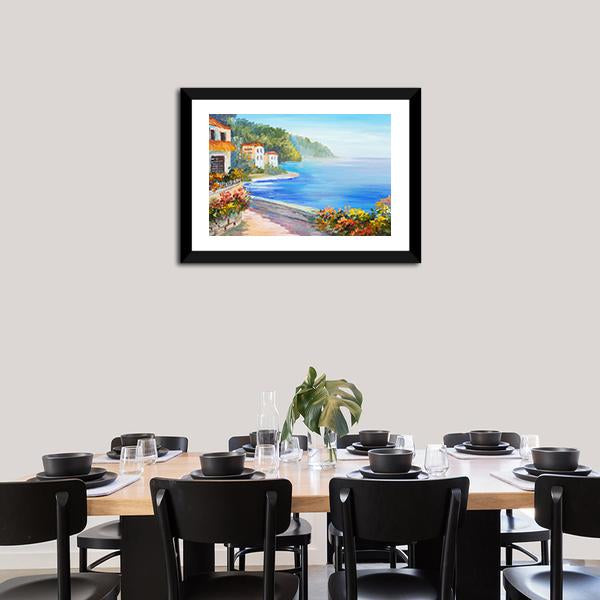 House Near The Sea Canvas Wall Art-3 Horizontal-Gallery Wrap-25" x 16"-Tiaracle