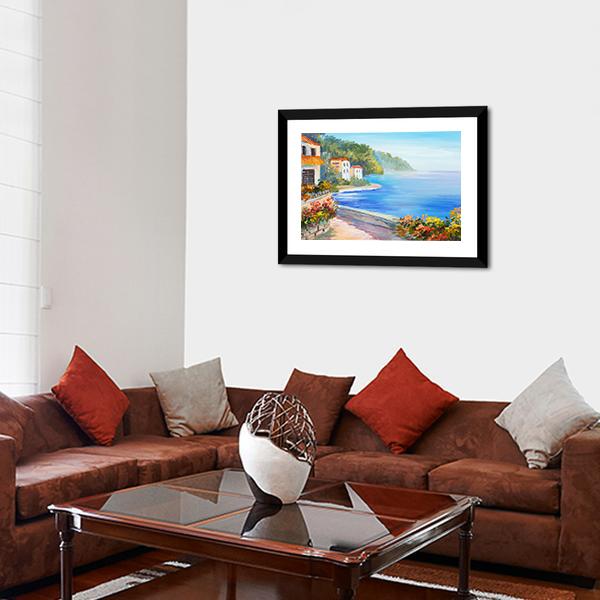 House Near The Sea Canvas Wall Art-3 Horizontal-Gallery Wrap-25" x 16"-Tiaracle