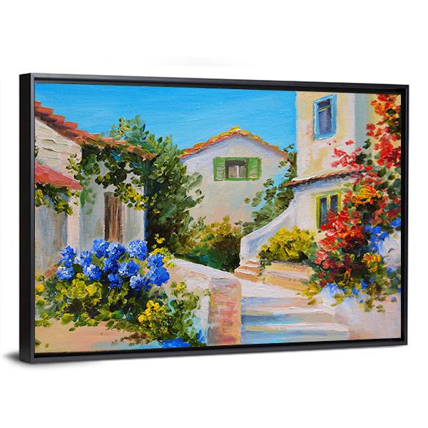 Houses Near The Sea Canvas Wall Art-3 Horizontal-Gallery Wrap-25" x 16"-Tiaracle