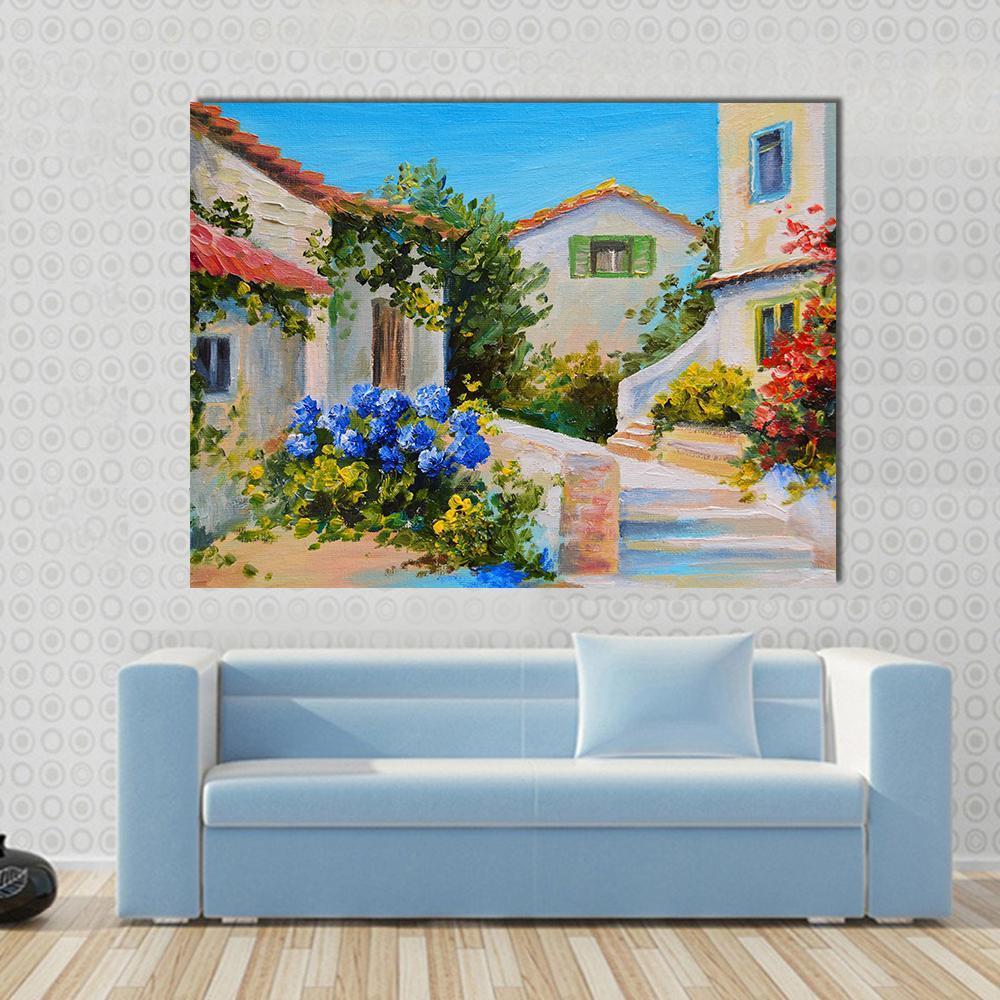 Houses Near The Sea Canvas Wall Art-1 Piece-Gallery Wrap-48" x 32"-Tiaracle