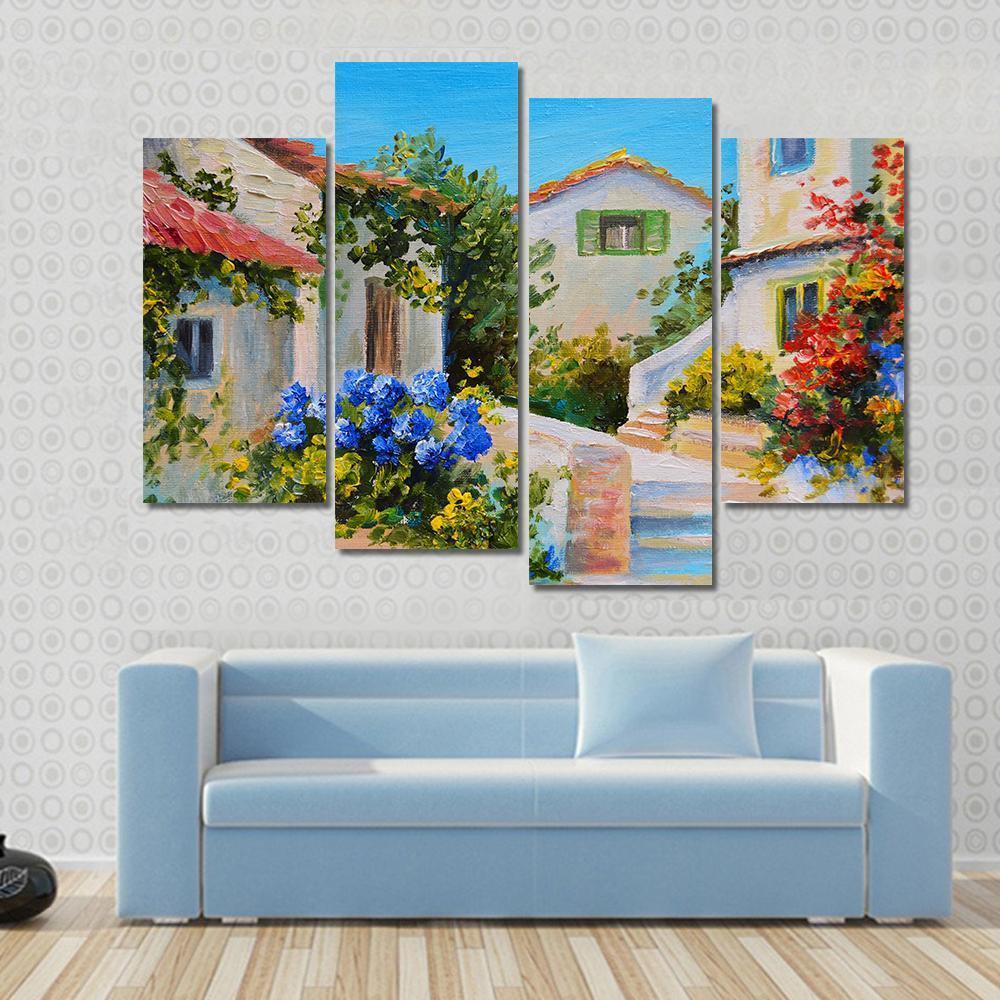 Houses Near The Sea Canvas Wall Art-4 Pop-Gallery Wrap-50" x 32"-Tiaracle