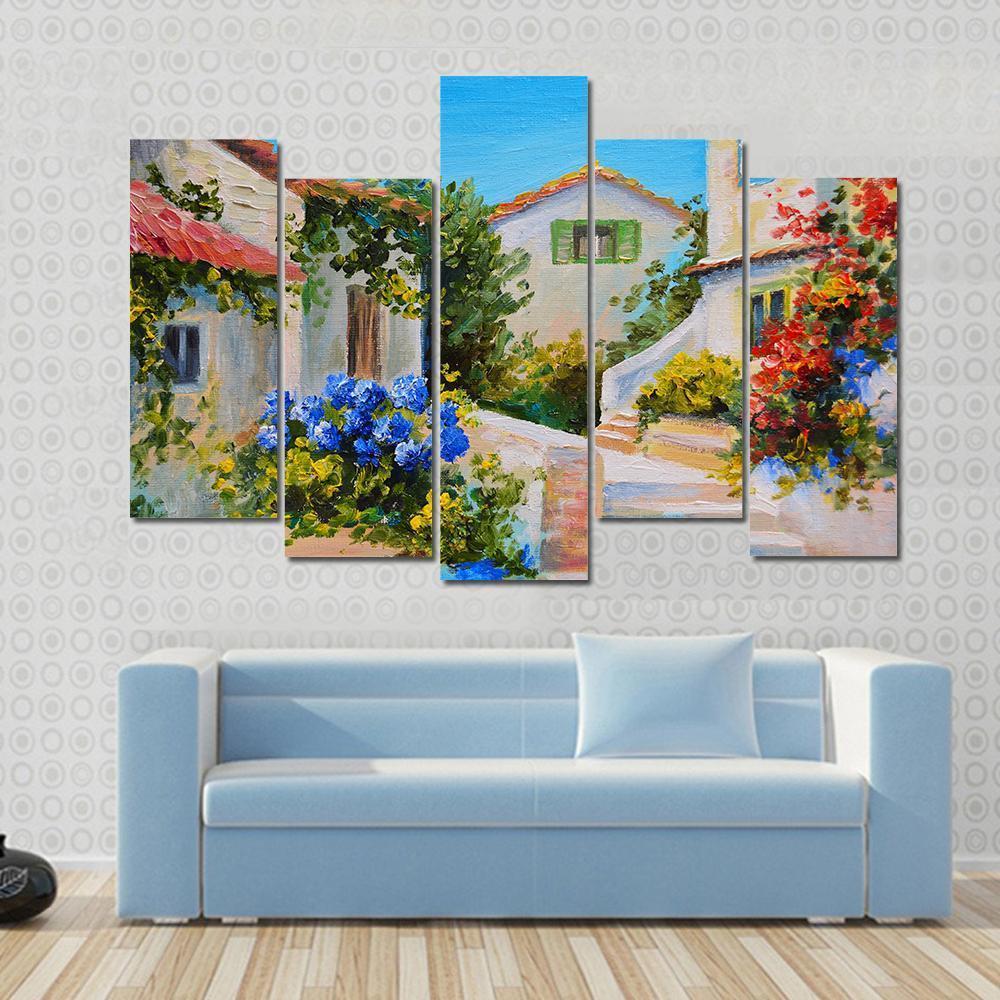 Houses Near The Sea Canvas Wall Art-5 Pop-Gallery Wrap-47" x 32"-Tiaracle