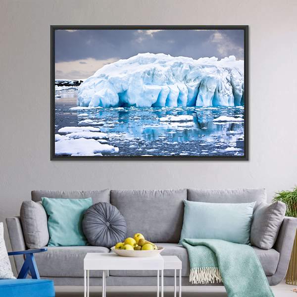 Huge Iceberg In Antarctica Canvas Wall Art-1 Piece-Floating Frame-24" x 16"-Tiaracle