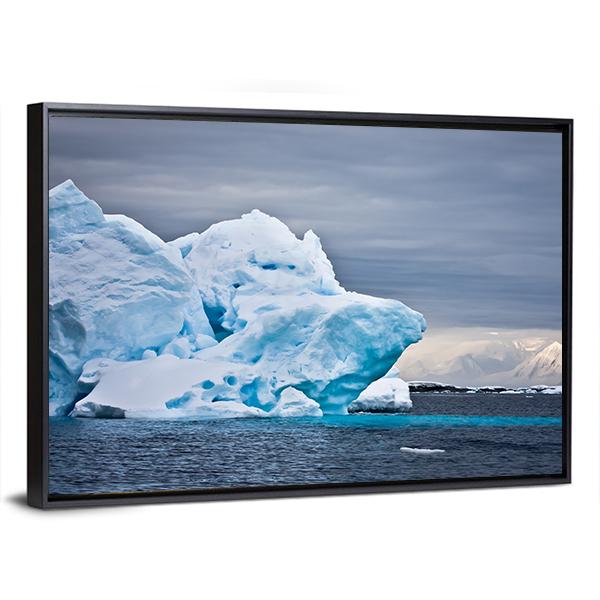 Huge Iceberg In Antarctica Dark Sky Canvas Wall Art-3 Horizontal-Gallery Wrap-25" x 16"-Tiaracle