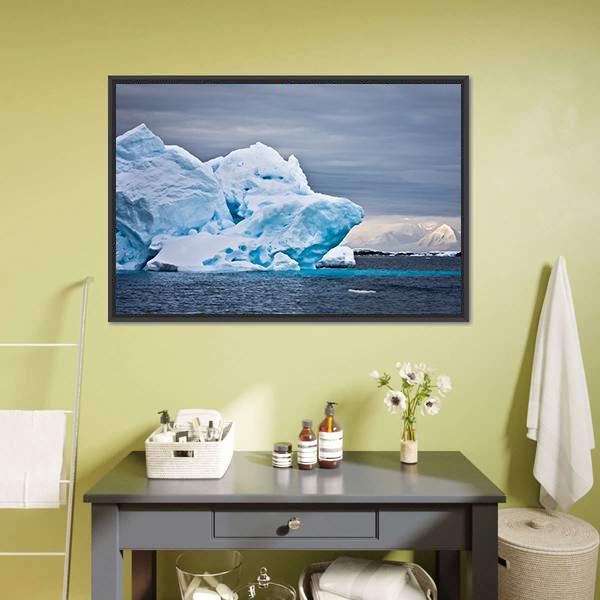 Huge Iceberg In Antarctica Dark Sky Canvas Wall Art-1 Piece-Floating Frame-24" x 16"-Tiaracle