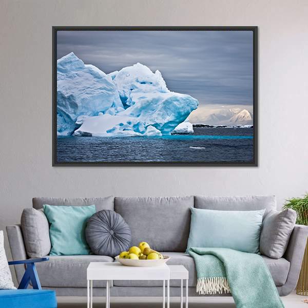 Huge Iceberg In Antarctica Dark Sky Canvas Wall Art-3 Horizontal-Gallery Wrap-25" x 16"-Tiaracle