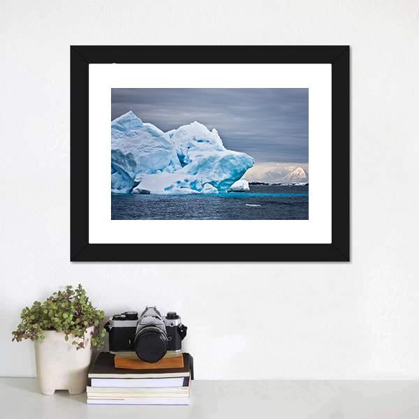 Huge Iceberg In Antarctica Dark Sky Canvas Wall Art-1 Piece-Framed Print-20" x 16"-Tiaracle