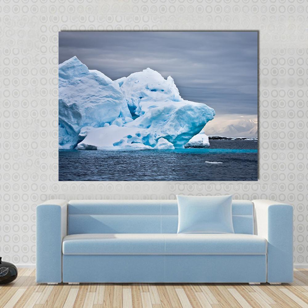 Huge Iceberg In Antarctica Dark Sky Canvas Wall Art-1 Piece-Gallery Wrap-48" x 32"-Tiaracle