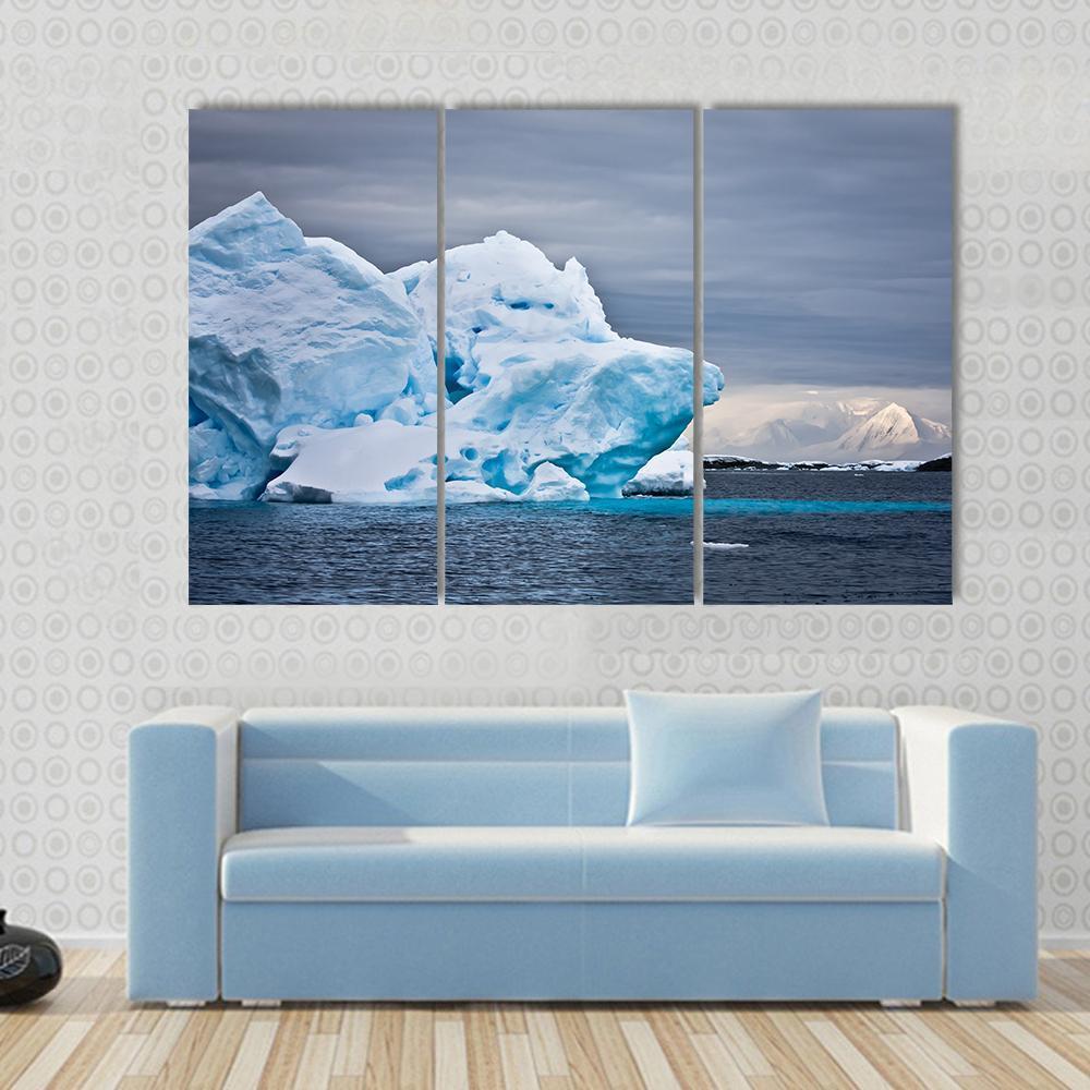 Huge Iceberg In Antarctica Dark Sky Canvas Wall Art-3 Horizontal-Gallery Wrap-37" x 24"-Tiaracle