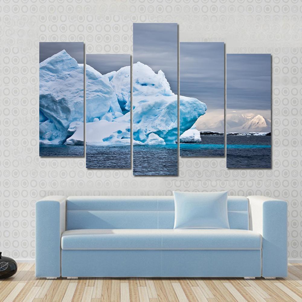 Huge Iceberg In Antarctica Dark Sky Canvas Wall Art-5 Pop-Gallery Wrap-47" x 32"-Tiaracle