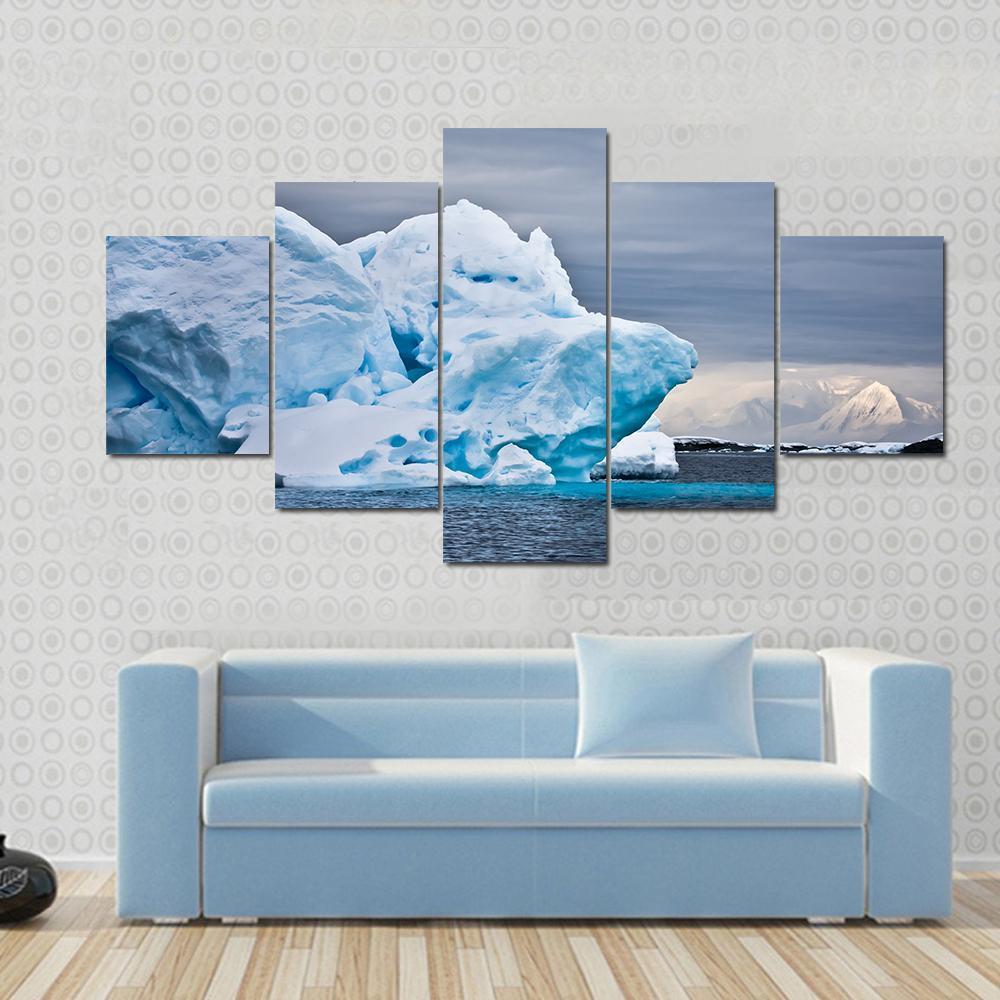 Huge Iceberg In Antarctica Dark Sky Canvas Wall Art-5 Star-Gallery Wrap-62" x 32"-Tiaracle