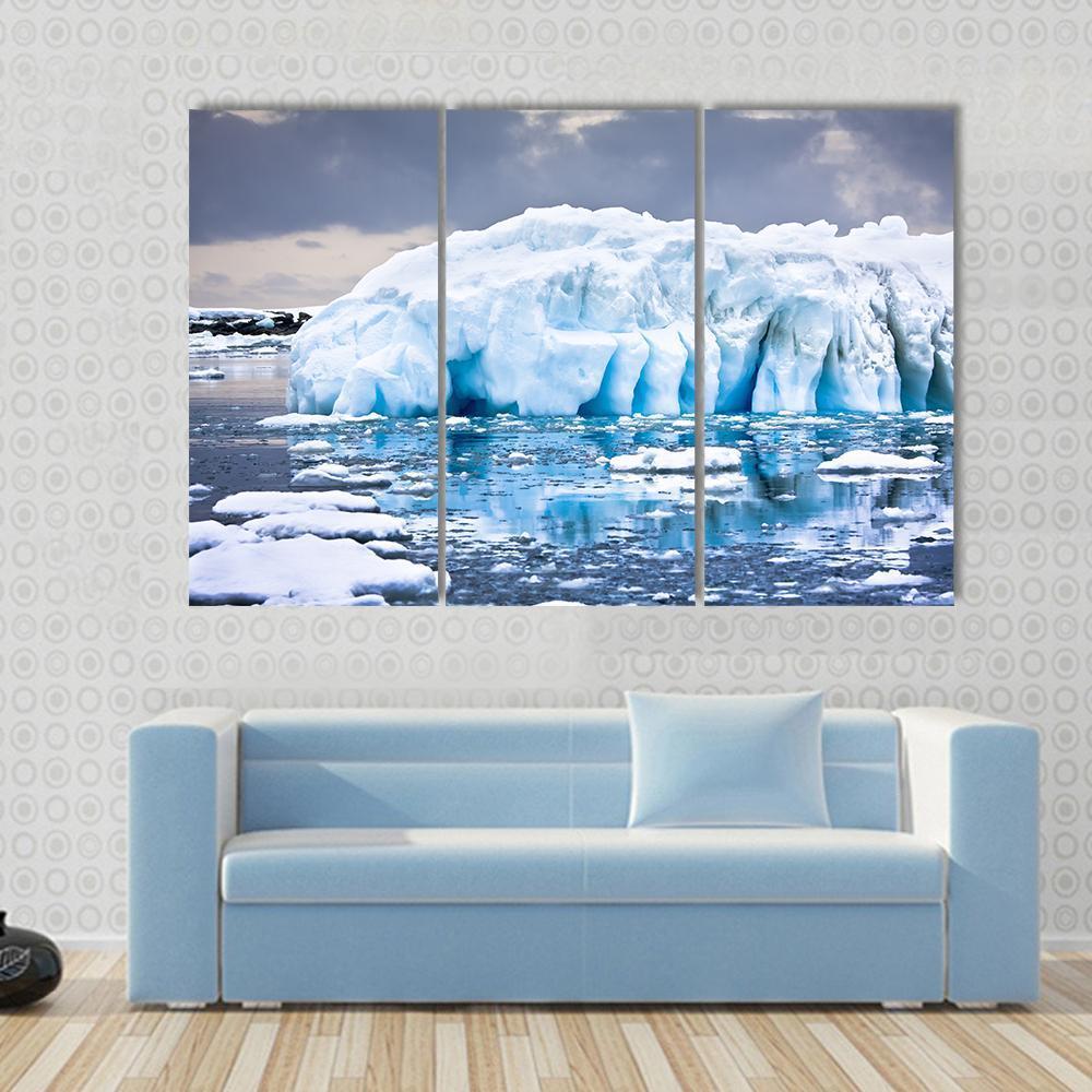 Huge Iceberg In Antarctica Canvas Wall Art-3 Horizontal-Gallery Wrap-37" x 24"-Tiaracle