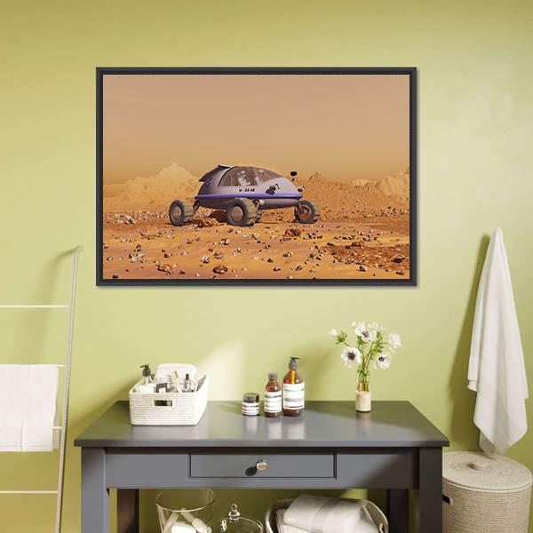 Human Vehicle On Mars Canvas Wall Art-1 Piece-Floating Frame-24" x 16"-Tiaracle