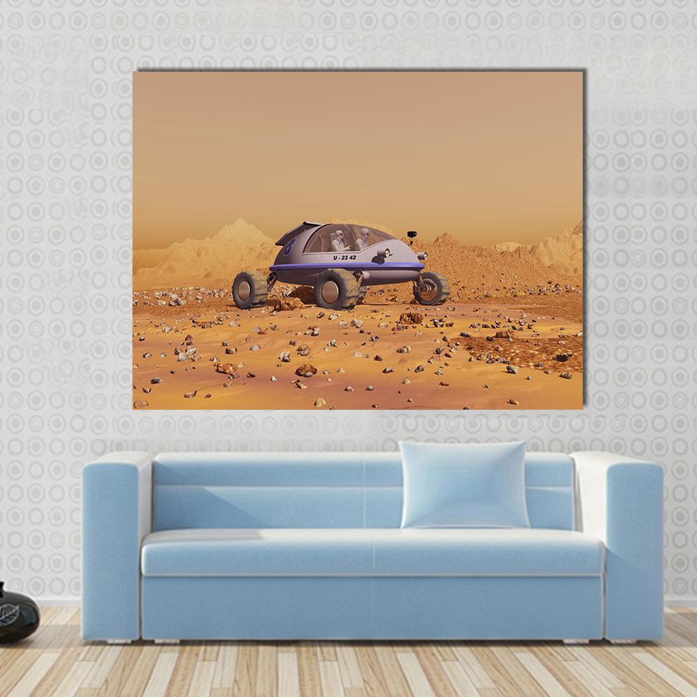 Human Vehicle On Mars Canvas Wall Art-1 Piece-Gallery Wrap-48" x 32"-Tiaracle