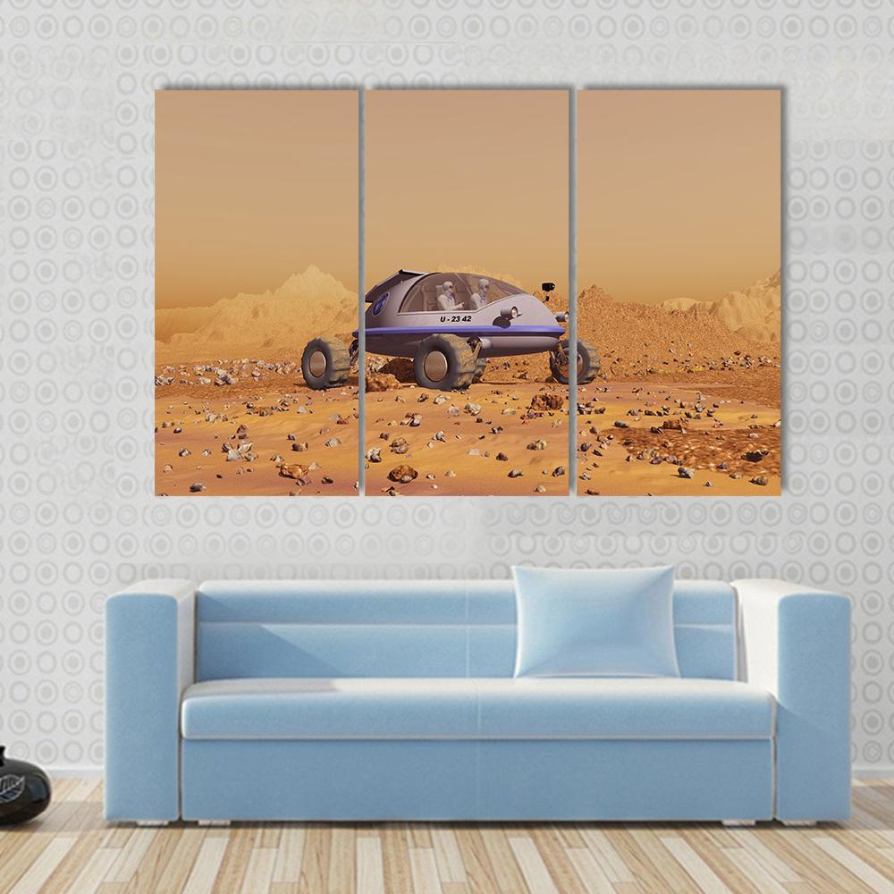 Human Vehicle On Mars Canvas Wall Art-3 Horizontal-Gallery Wrap-37" x 24"-Tiaracle