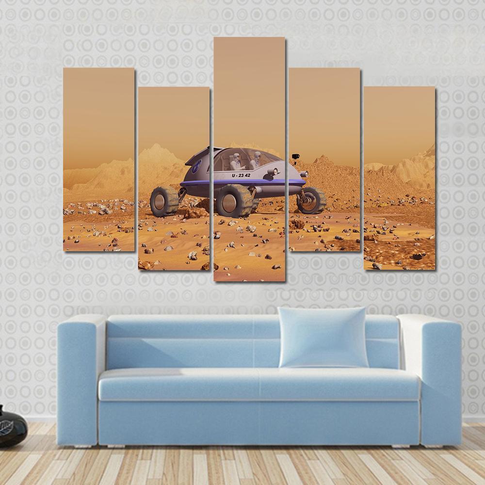 Human Vehicle On Mars Canvas Wall Art-5 Pop-Gallery Wrap-47" x 32"-Tiaracle