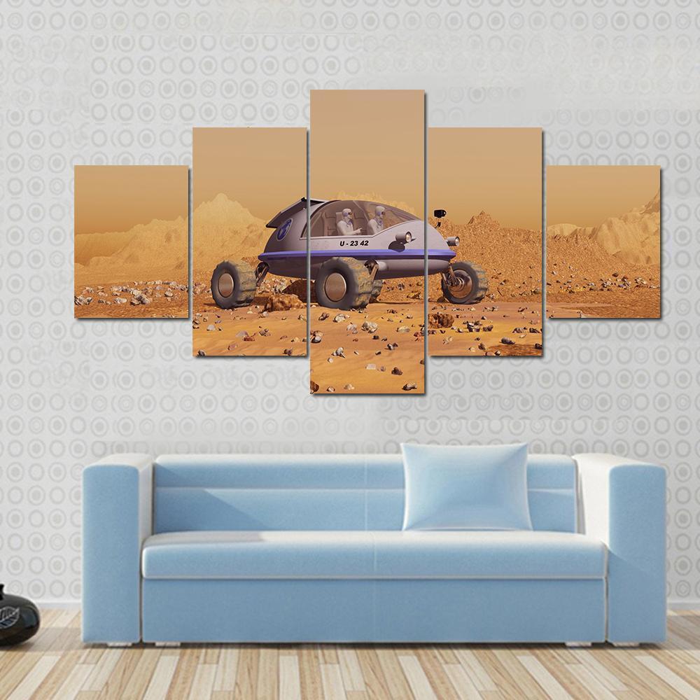 Human Vehicle On Mars Canvas Wall Art-5 Star-Gallery Wrap-62" x 32"-Tiaracle