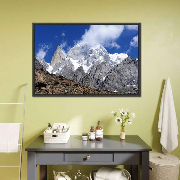 Hunza Peak In Karakoram Canvas Wall Art-1 Piece-Floating Frame-24" x 16"-Tiaracle