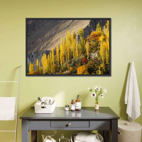 Hunza Valley in Autumn Canvas Wall Art-1 Piece-Floating Frame-24" x 16"-Tiaracle