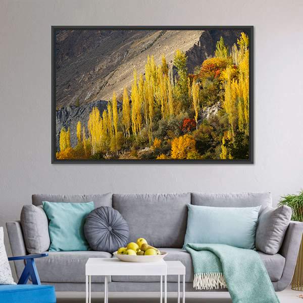 Hunza Valley in Autumn Canvas Wall Art-3 Horizontal-Gallery Wrap-25" x 16"-Tiaracle