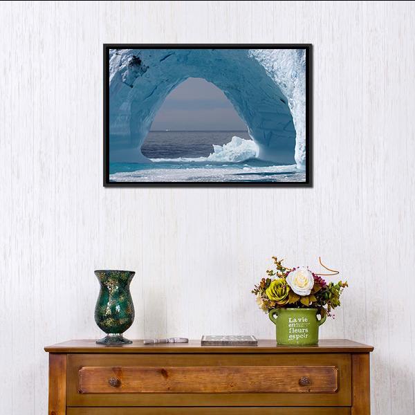 Iceberg Arch Atlantic Ocean Canvas Wall Art-1 Piece-Floating Frame-24" x 16"-Tiaracle