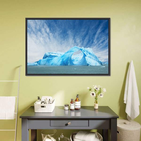 Iceberg Floating In The Water Canvas Wall Art-1 Piece-Floating Frame-24" x 16"-Tiaracle