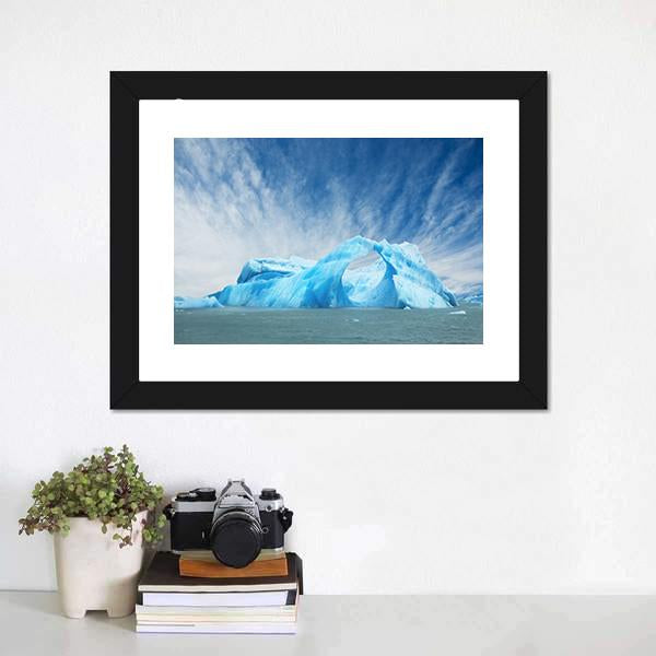 Iceberg Floating In The Water Canvas Wall Art-1 Piece-Framed Print-20" x 16"-Tiaracle