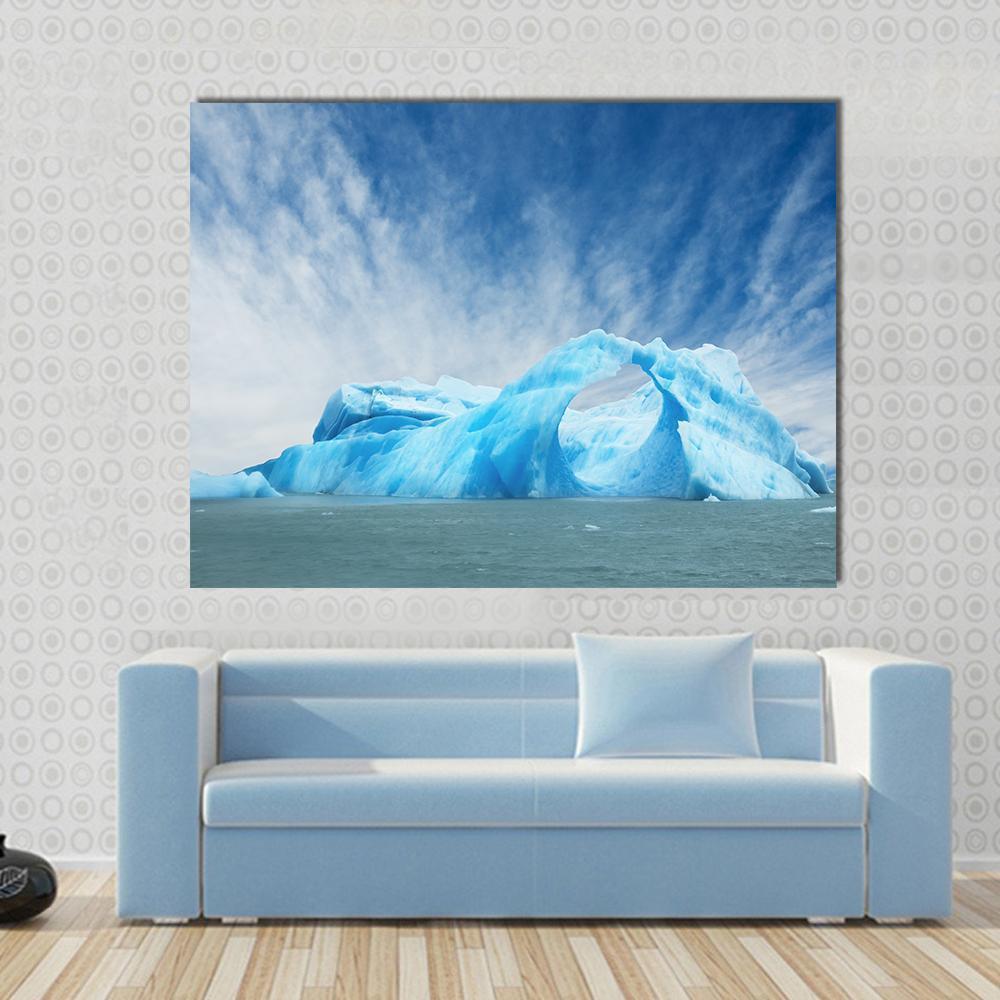 Iceberg Floating In The Water Canvas Wall Art-1 Piece-Gallery Wrap-48" x 32"-Tiaracle