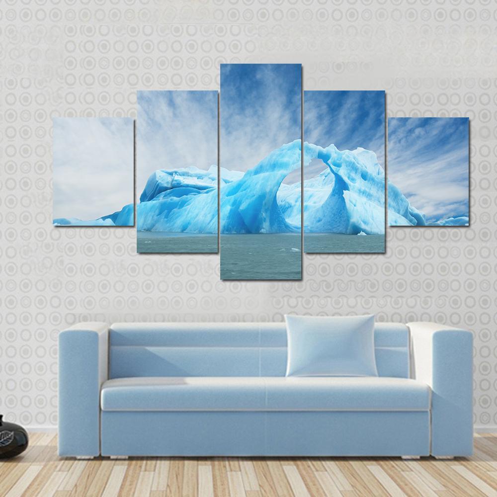 Iceberg Floating In The Water Canvas Wall Art-5 Star-Gallery Wrap-62" x 32"-Tiaracle