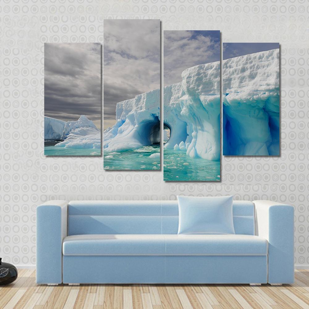 Icebergs In Antarctica Canvas Wall Art-4 Pop-Gallery Wrap-50" x 32"-Tiaracle