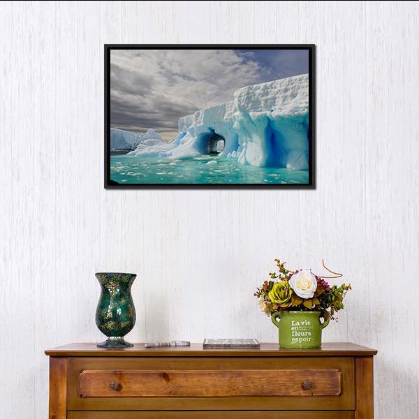 Icebergs In Antarctica Canvas Wall Art-1 Piece-Floating Frame-24" x 16"-Tiaracle