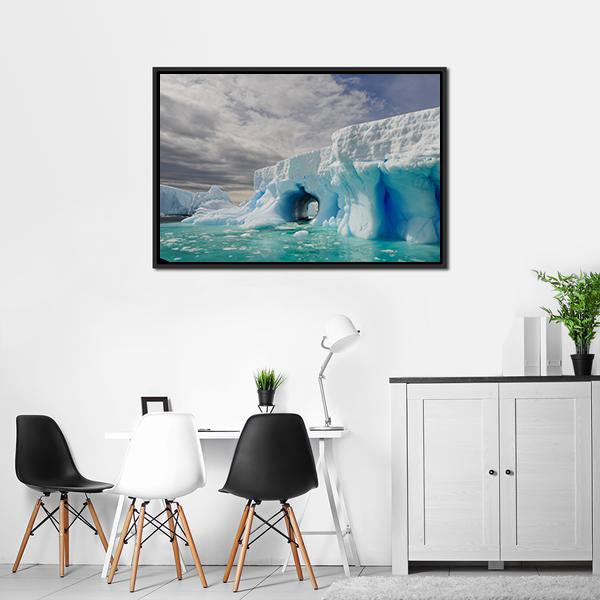 Icebergs In Antarctica Canvas Wall Art-3 Horizontal-Gallery Wrap-25" x 16"-Tiaracle