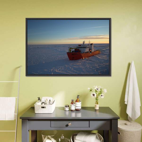 Icebreaker In Antarctic Canvas Wall Art-1 Piece-Floating Frame-24" x 16"-Tiaracle