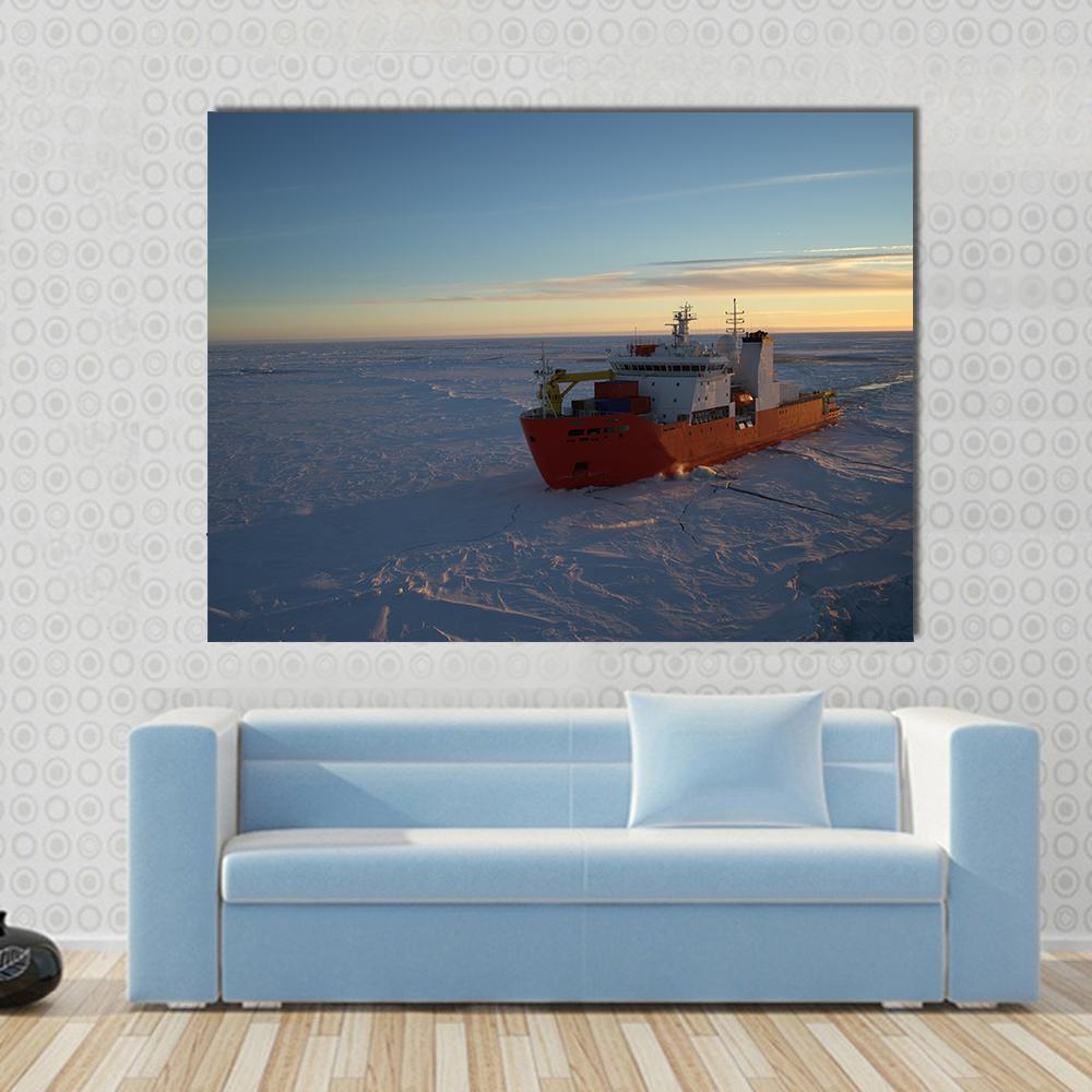 Icebreaker In Antarctic Canvas Wall Art-1 Piece-Gallery Wrap-48" x 32"-Tiaracle