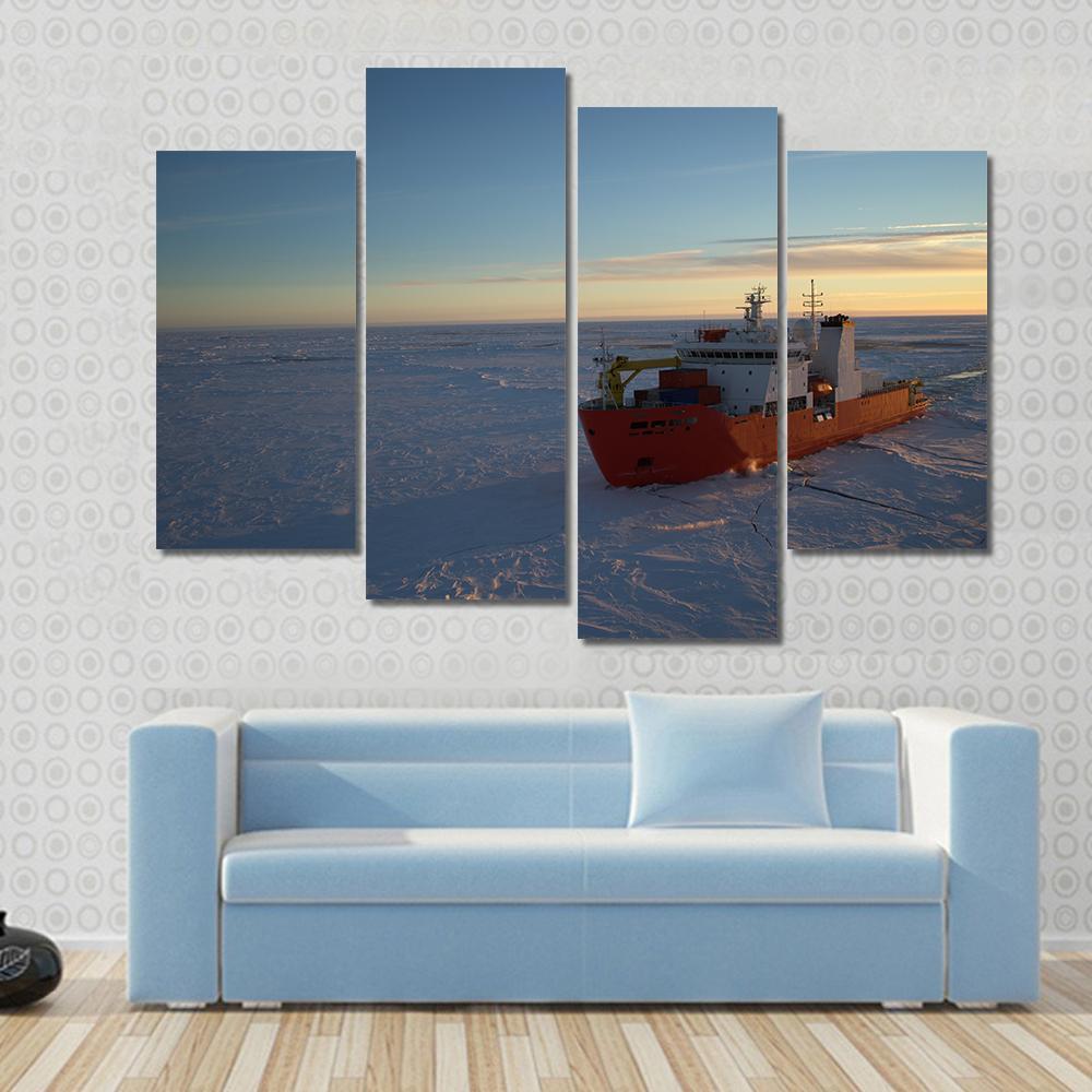 Icebreaker In Antarctic Canvas Wall Art-4 Pop-Gallery Wrap-50" x 32"-Tiaracle