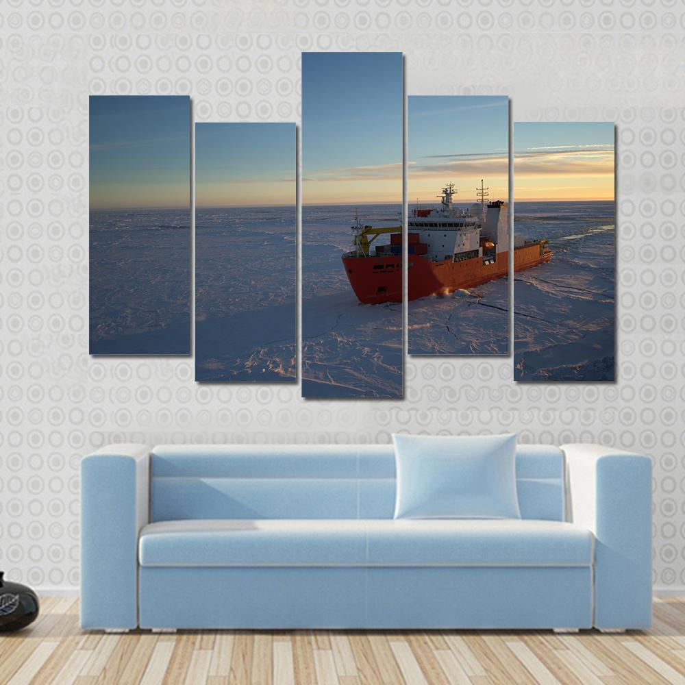 Icebreaker In Antarctic Canvas Wall Art-5 Pop-Gallery Wrap-47" x 32"-Tiaracle