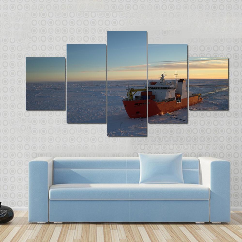 Icebreaker In Antarctic Canvas Wall Art-5 Star-Gallery Wrap-62" x 32"-Tiaracle