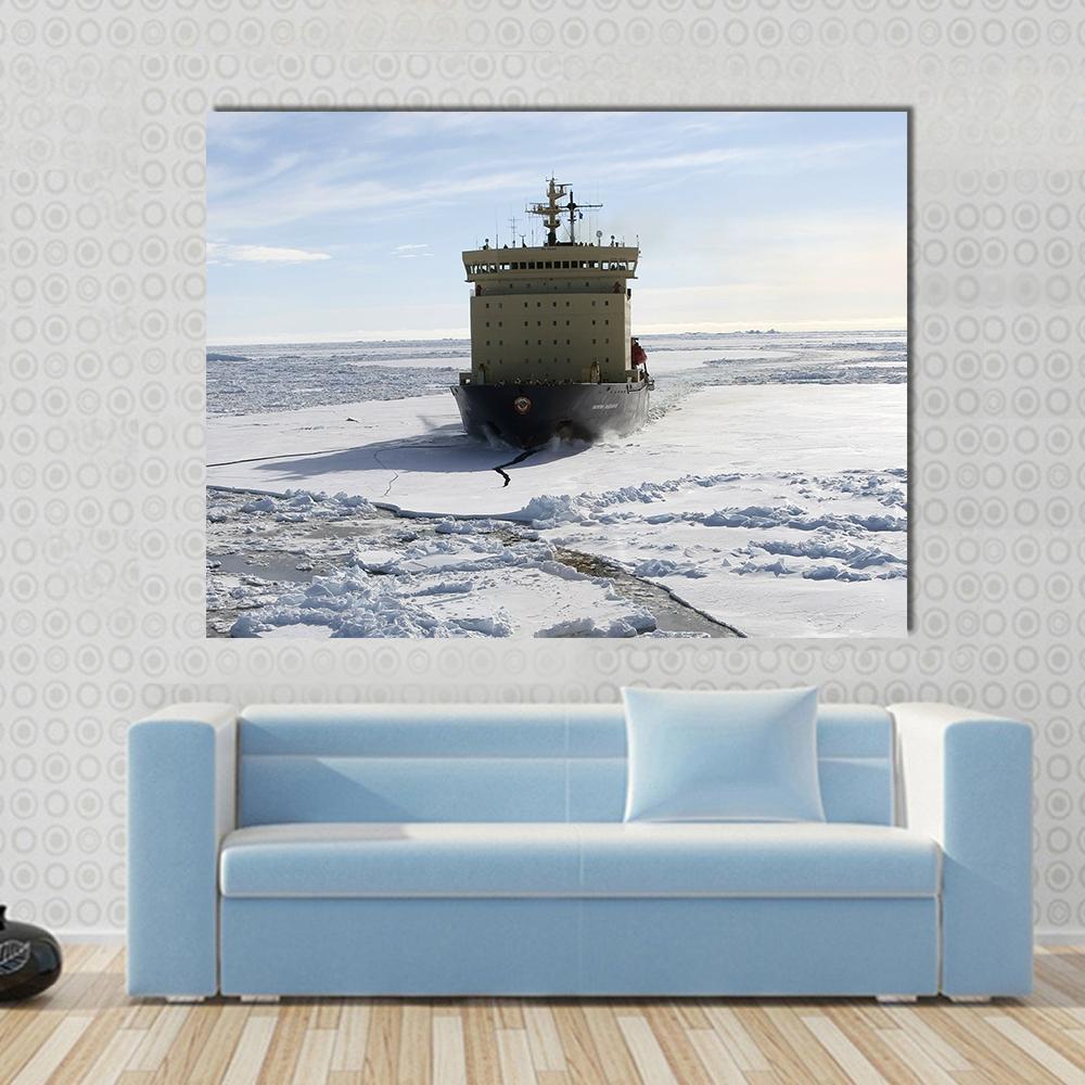 Icebreaker On Antarctica Canvas Wall Art-1 Piece-Gallery Wrap-48" x 32"-Tiaracle