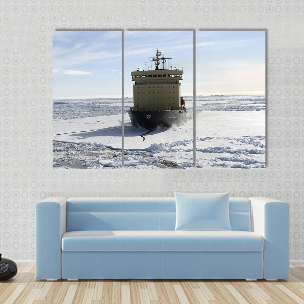 Icebreaker On Antarctica Canvas Wall Art-3 Horizontal-Gallery Wrap-37" x 24"-Tiaracle