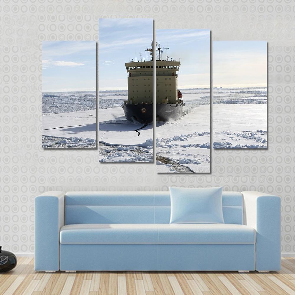 Icebreaker On Antarctica Canvas Wall Art-4 Pop-Gallery Wrap-50" x 32"-Tiaracle