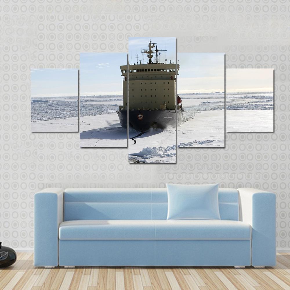 Icebreaker On Antarctica Canvas Wall Art-5 Star-Gallery Wrap-62" x 32"-Tiaracle