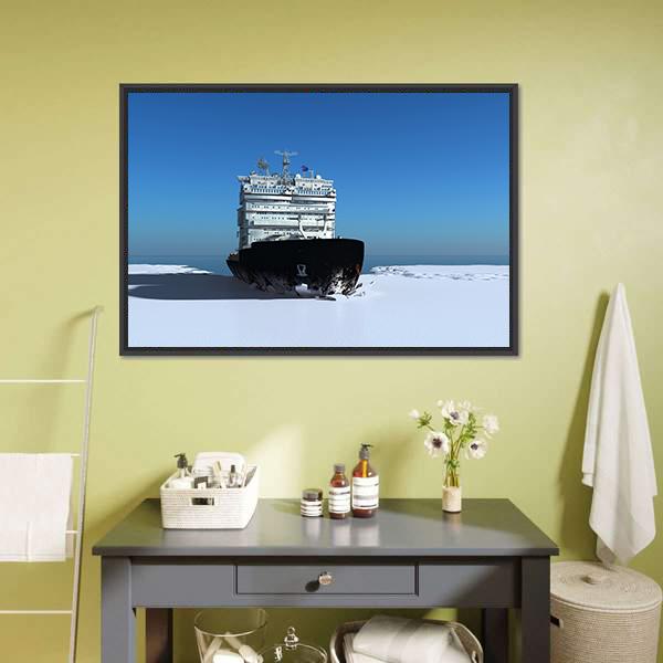 Icebreaker Ship On The Ice Canvas Wall Art-1 Piece-Floating Frame-24" x 16"-Tiaracle