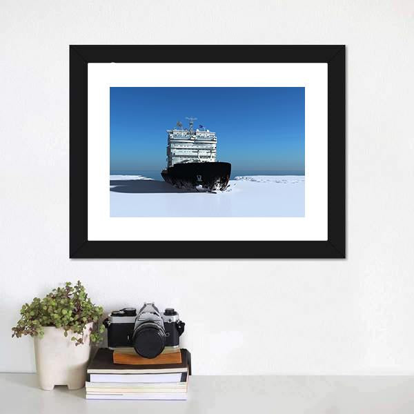 Icebreaker Ship On The Ice Canvas Wall Art-1 Piece-Framed Print-20" x 16"-Tiaracle