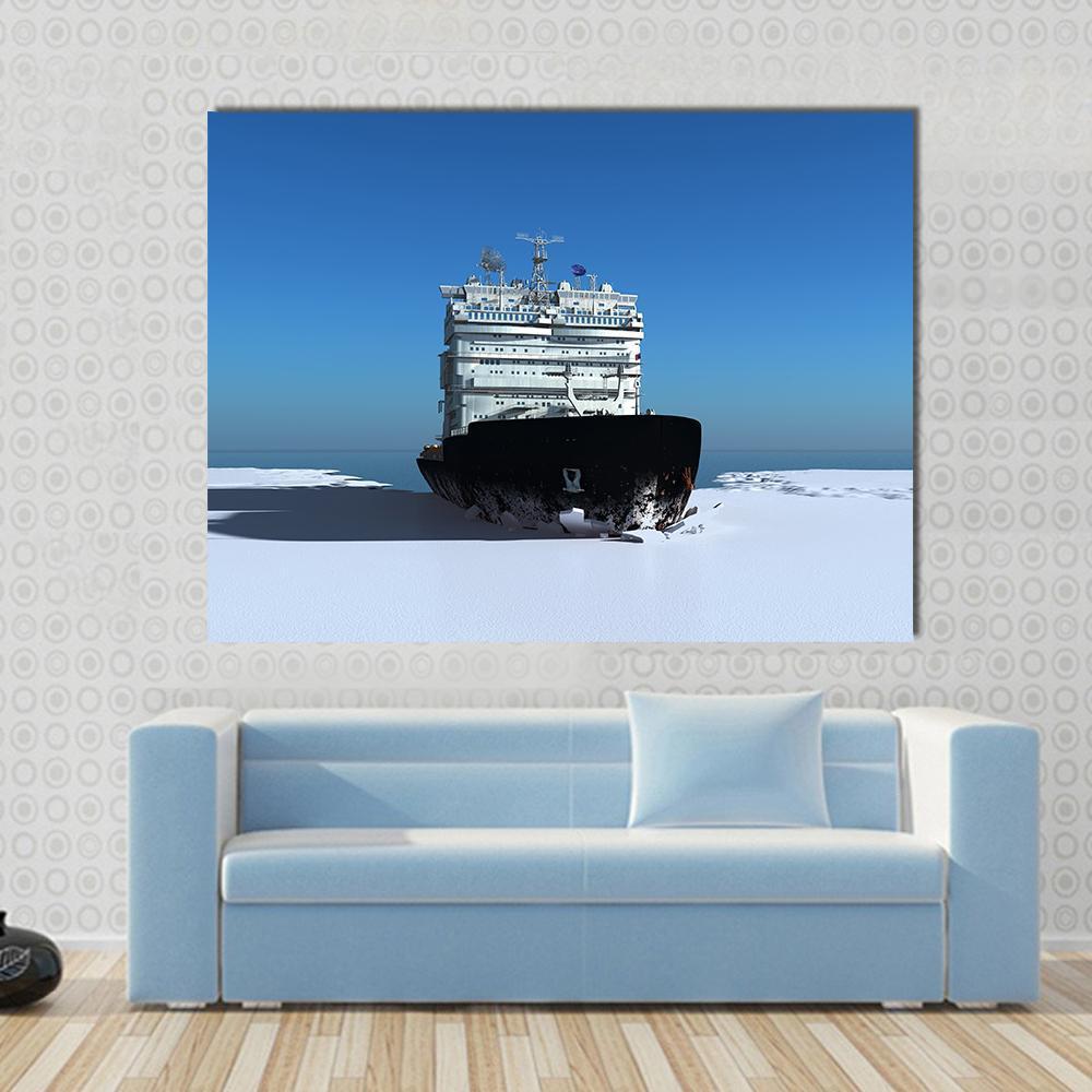 Icebreaker Ship On The Ice Canvas Wall Art-1 Piece-Gallery Wrap-48" x 32"-Tiaracle